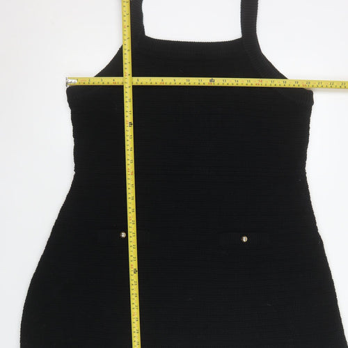 H&M Women Black Knit Pinafore Dress 3XL Cotton Blend Casual