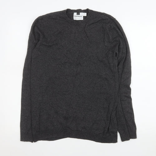 Topman Mens Grey Cotton Crew Neck Jumper Size S Regular Fit