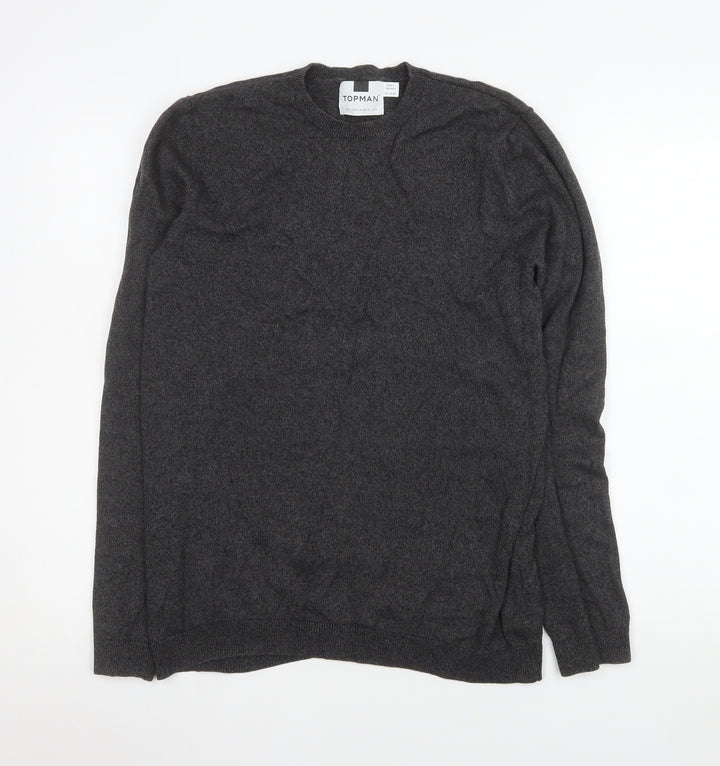 Topman Mens Grey Cotton Crew Neck Jumper Size S Regular Fit