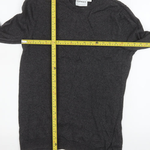 Topman Mens Grey Cotton Crew Neck Jumper Size S Regular Fit