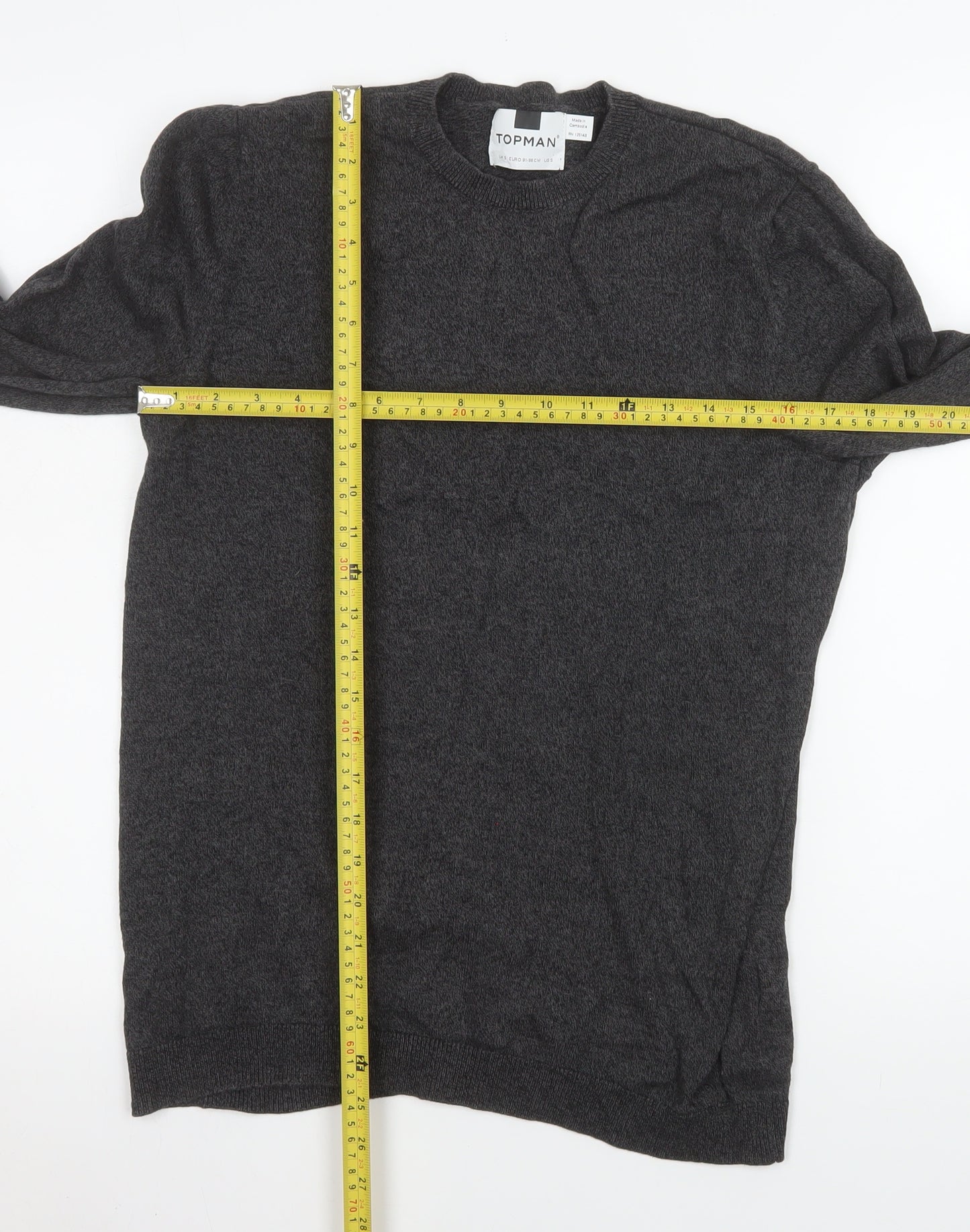 Topman Mens Grey Cotton Crew Neck Jumper Size S Regular Fit