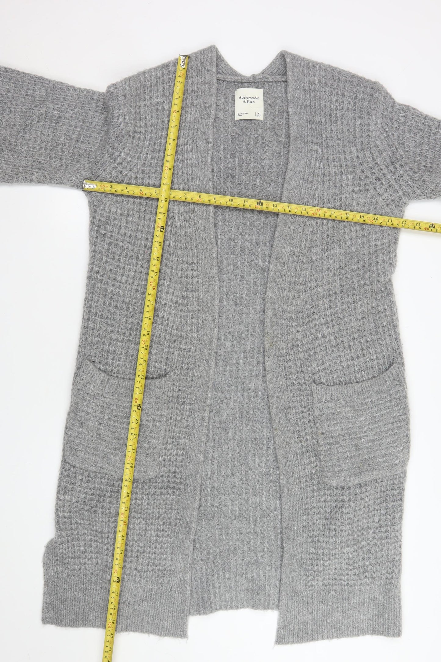Abercrombie & Fitch Women Grey Chunky Knit Longline Cardigan M