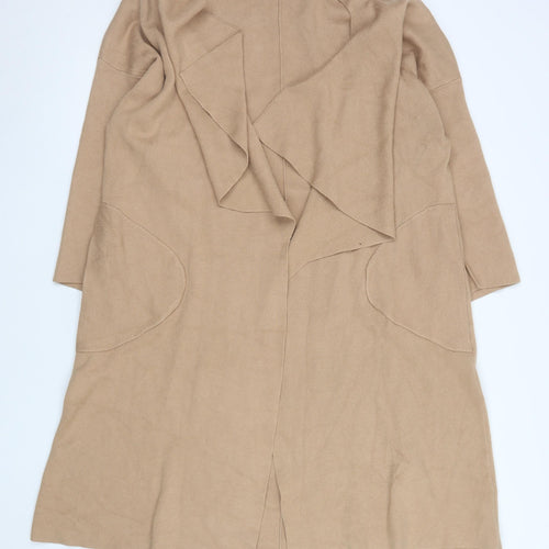 SNDYS. Women’s Beige Long Knit Coatigan S Lightweight Open Front