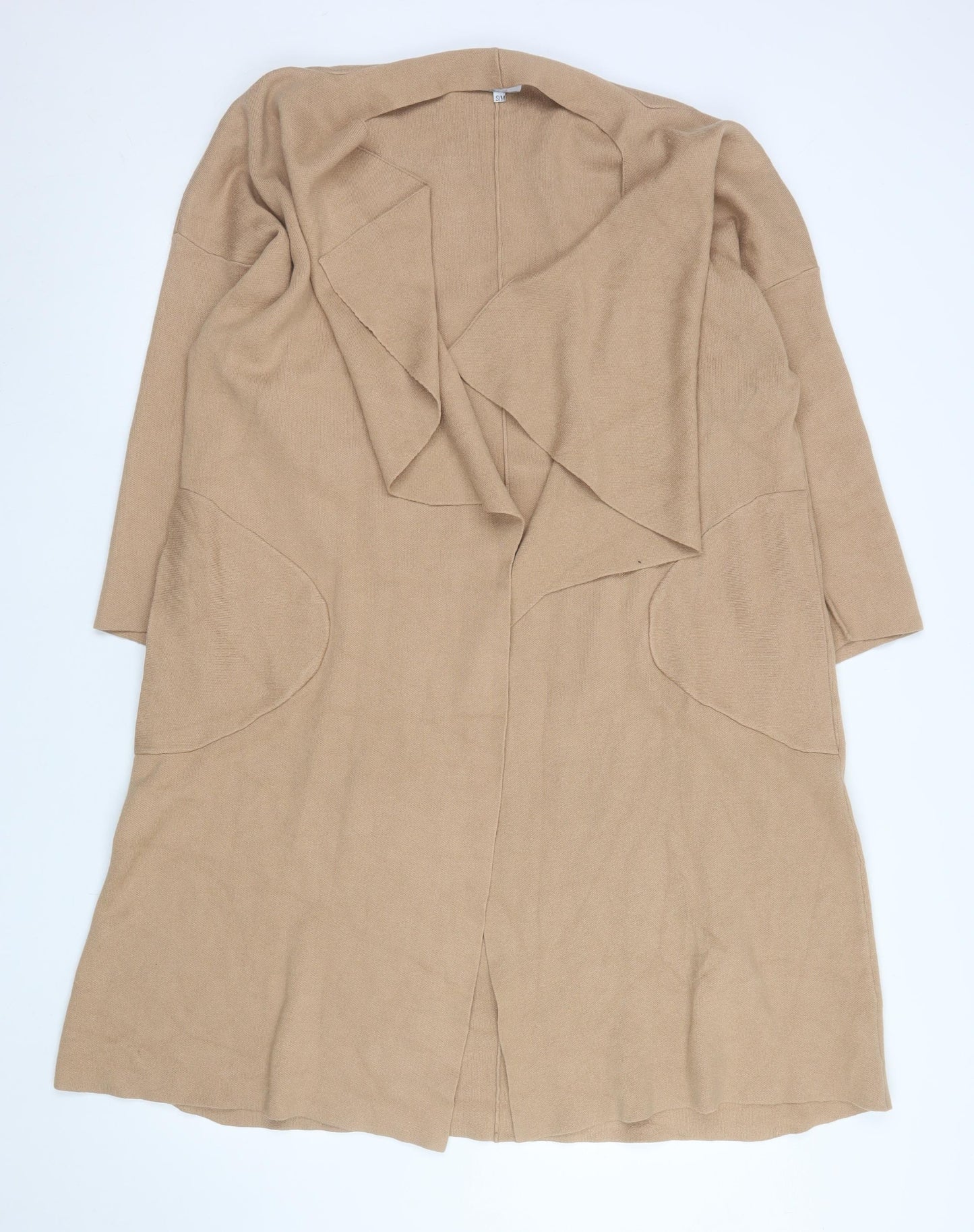 SNDYS. Women’s Beige Long Knit Coatigan S Lightweight Open Front