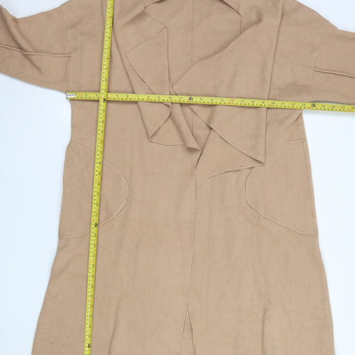 SNDYS. Women’s Beige Long Knit Coatigan S Lightweight Open Front