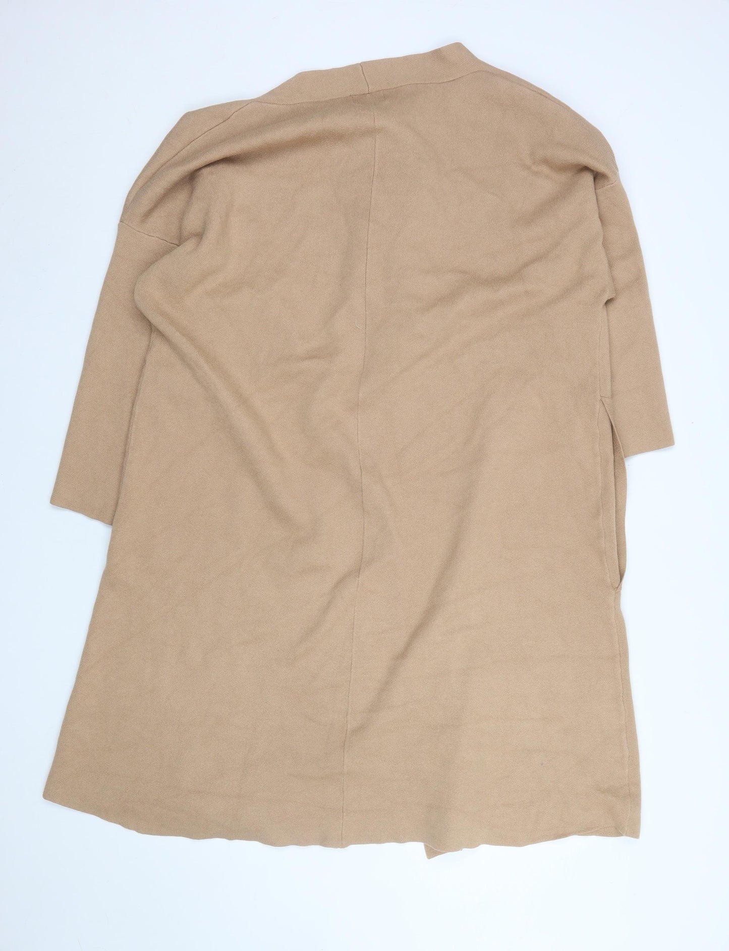 SNDYS. Women’s Beige Long Knit Coatigan S Lightweight Open Front