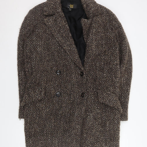 Mango Womens Brown Wool Blend Tweed Overcoat Size 8