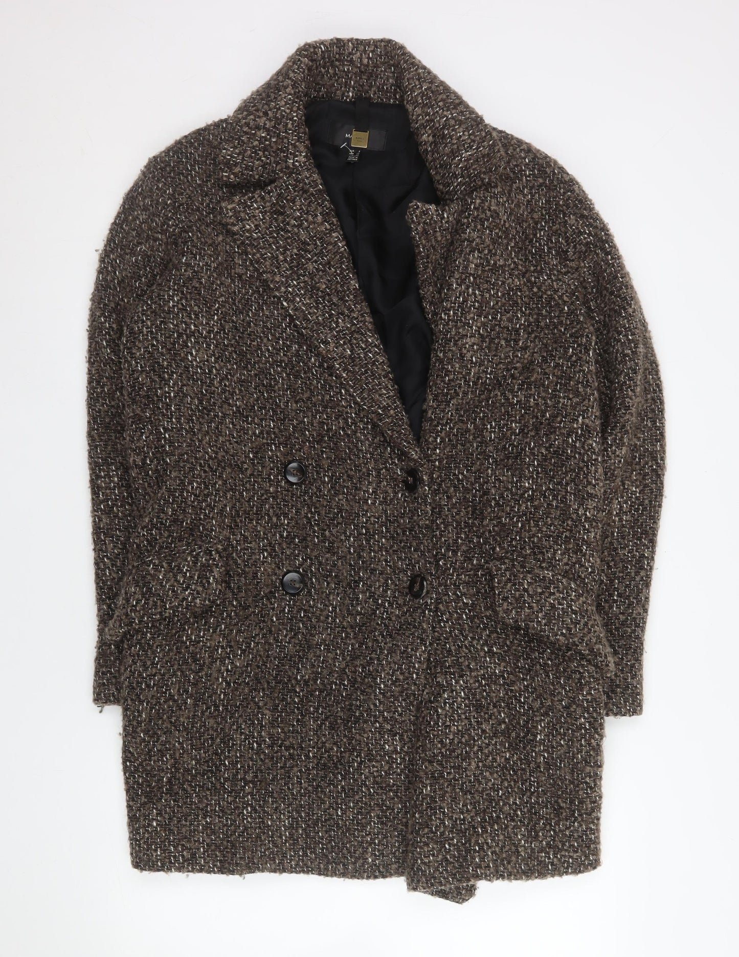 Mango Womens Brown Wool Blend Tweed Overcoat Size 8