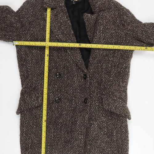 Mango Womens Brown Wool Blend Tweed Overcoat Size 8