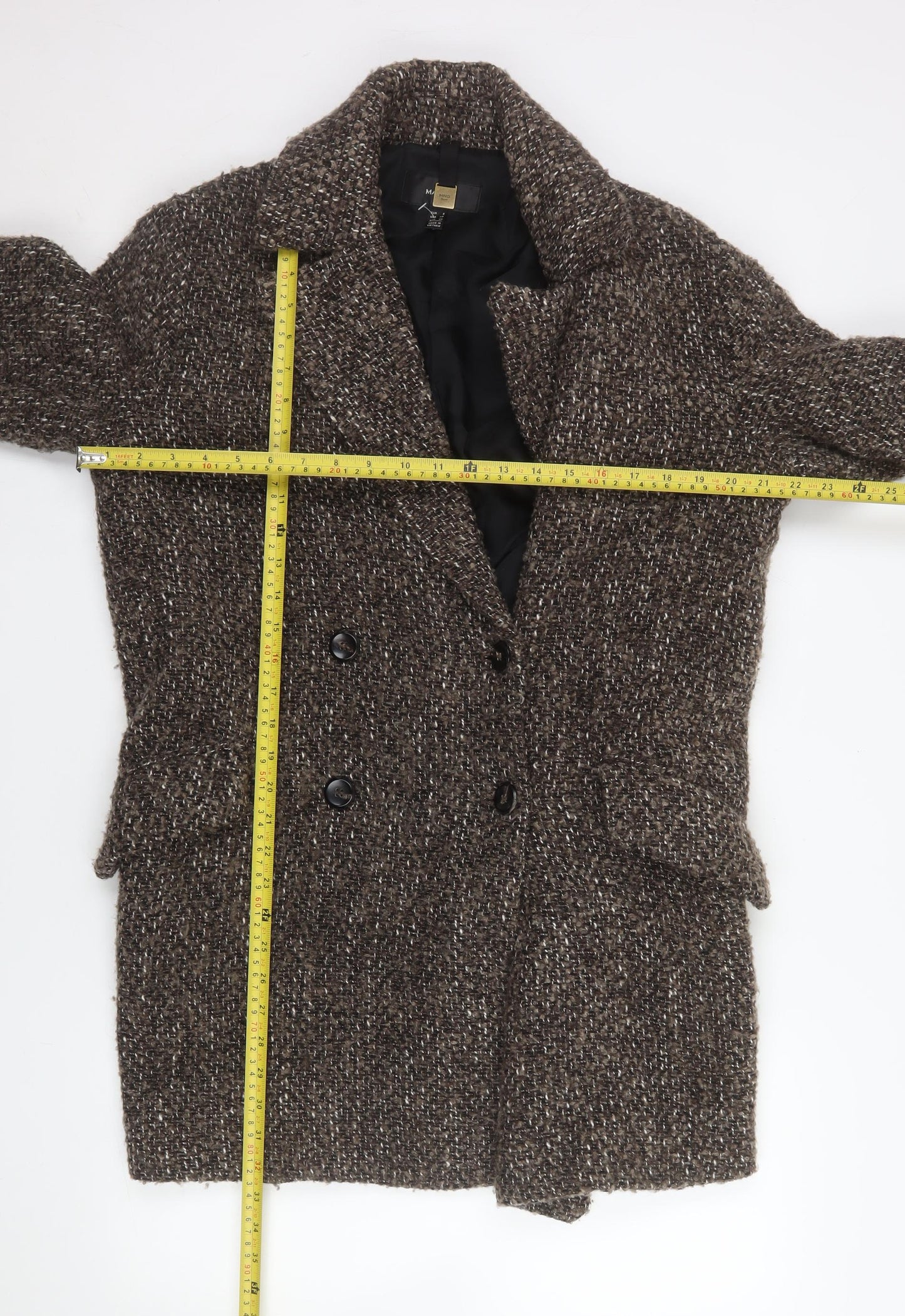Mango Womens Brown Wool Blend Tweed Overcoat Size 8
