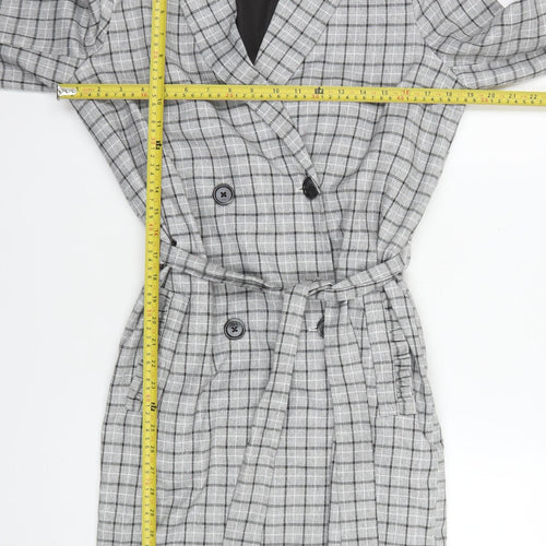 Kaffe Women Grey Check Belted Trench Coat Size 6