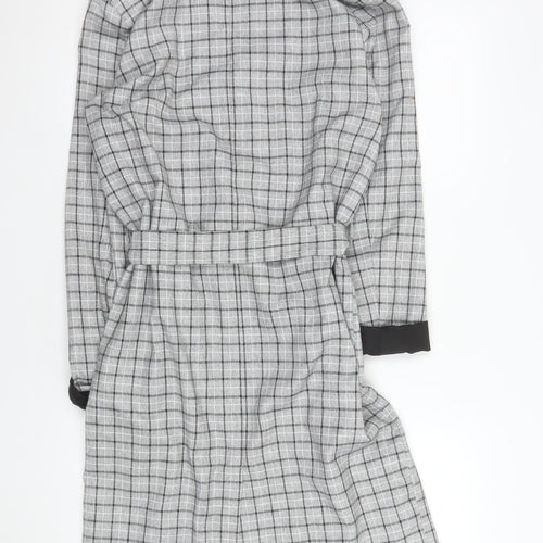 Kaffe Women Grey Check Belted Trench Coat Size 6