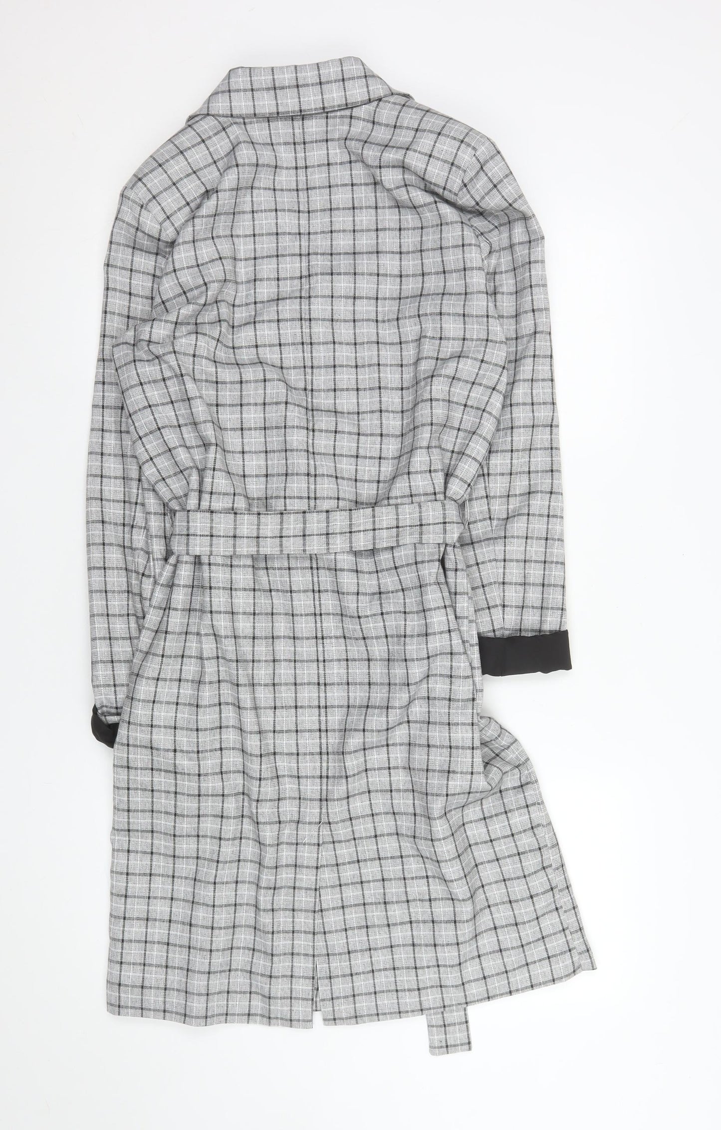 Kaffe Women Grey Check Belted Trench Coat Size 6