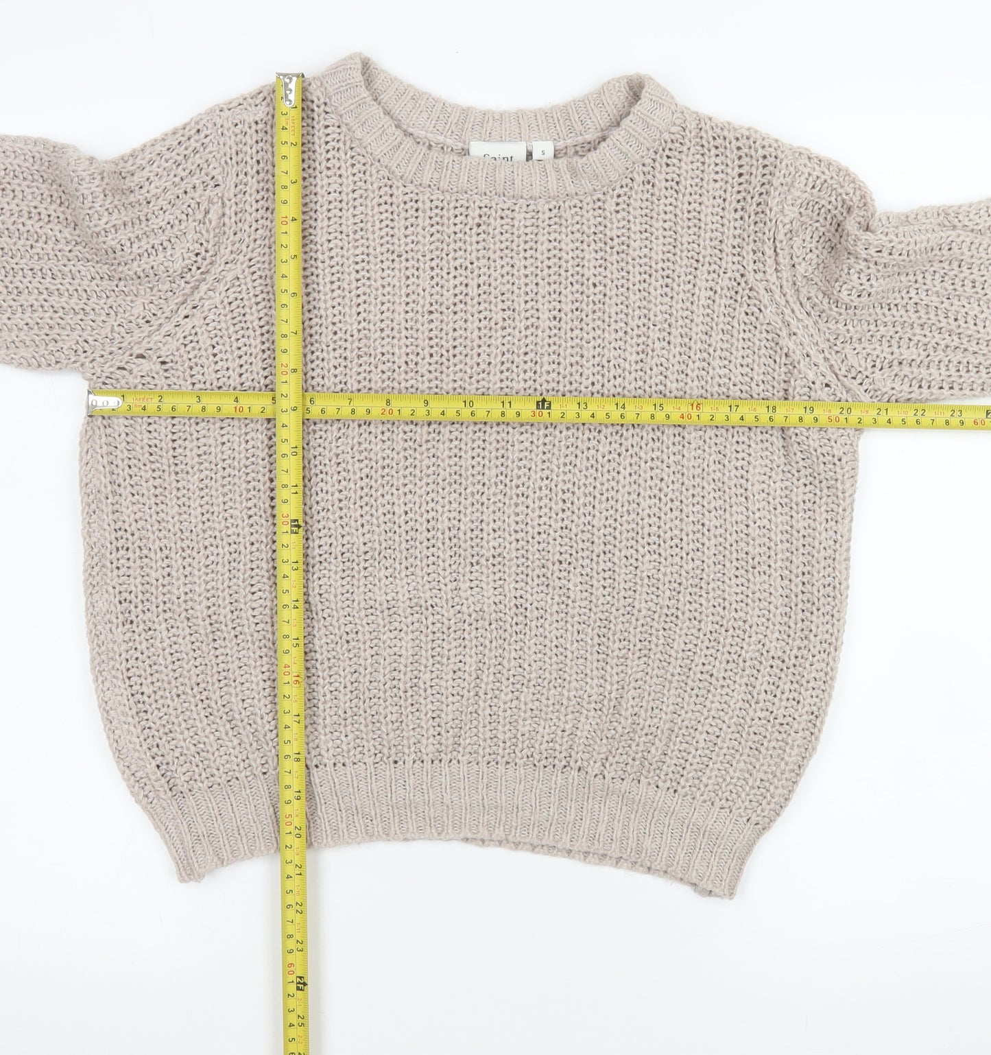 Saint Tropez Beige Chunky Knit Crew Neck Jumper Women’s Size S