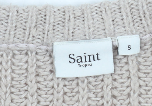 Saint Tropez Beige Chunky Knit Crew Neck Jumper Women’s Size S
