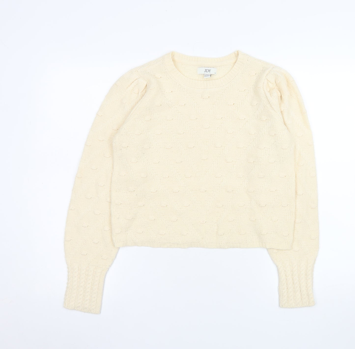 JDY Women’s Ivory Knit Puff Sleeve Pullover Jumper Size S