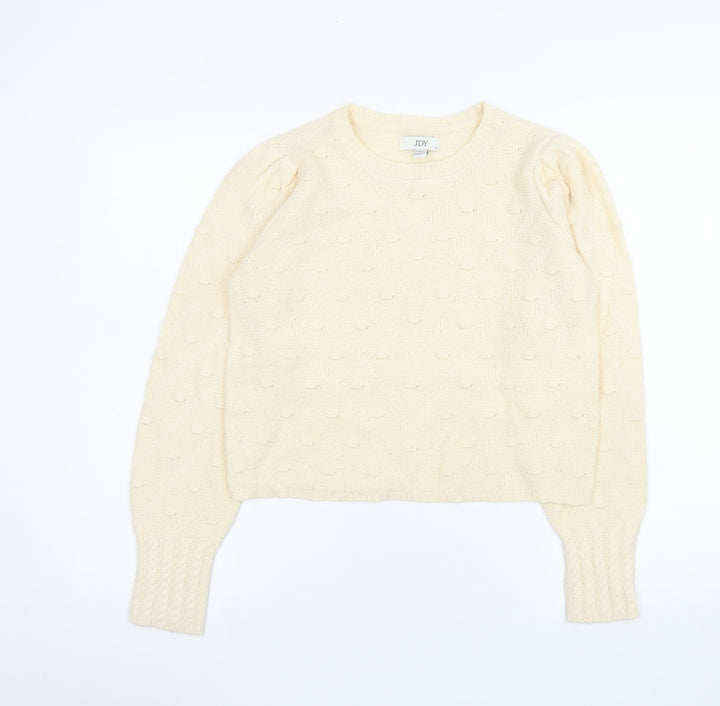 JDY Women’s Ivory Knit Puff Sleeve Pullover Jumper Size S
