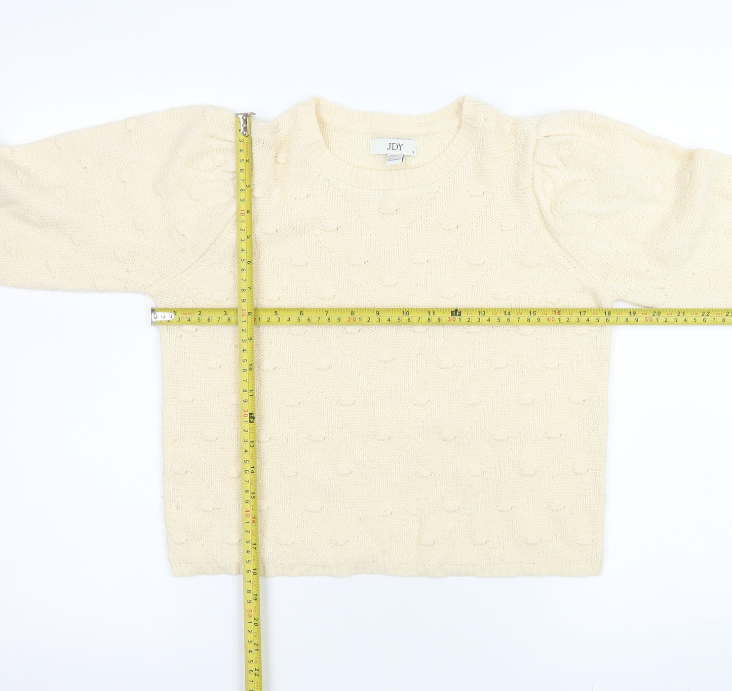 JDY Women’s Ivory Knit Puff Sleeve Pullover Jumper Size S