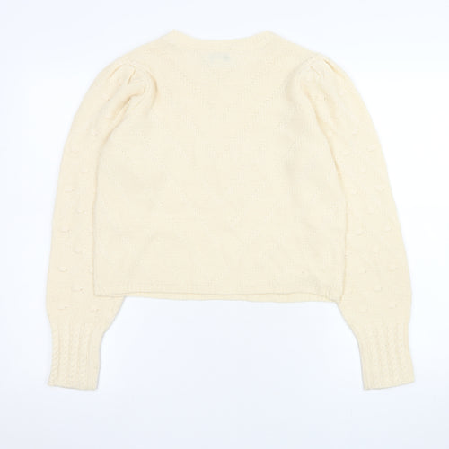 JDY Women’s Ivory Knit Puff Sleeve Pullover Jumper Size S