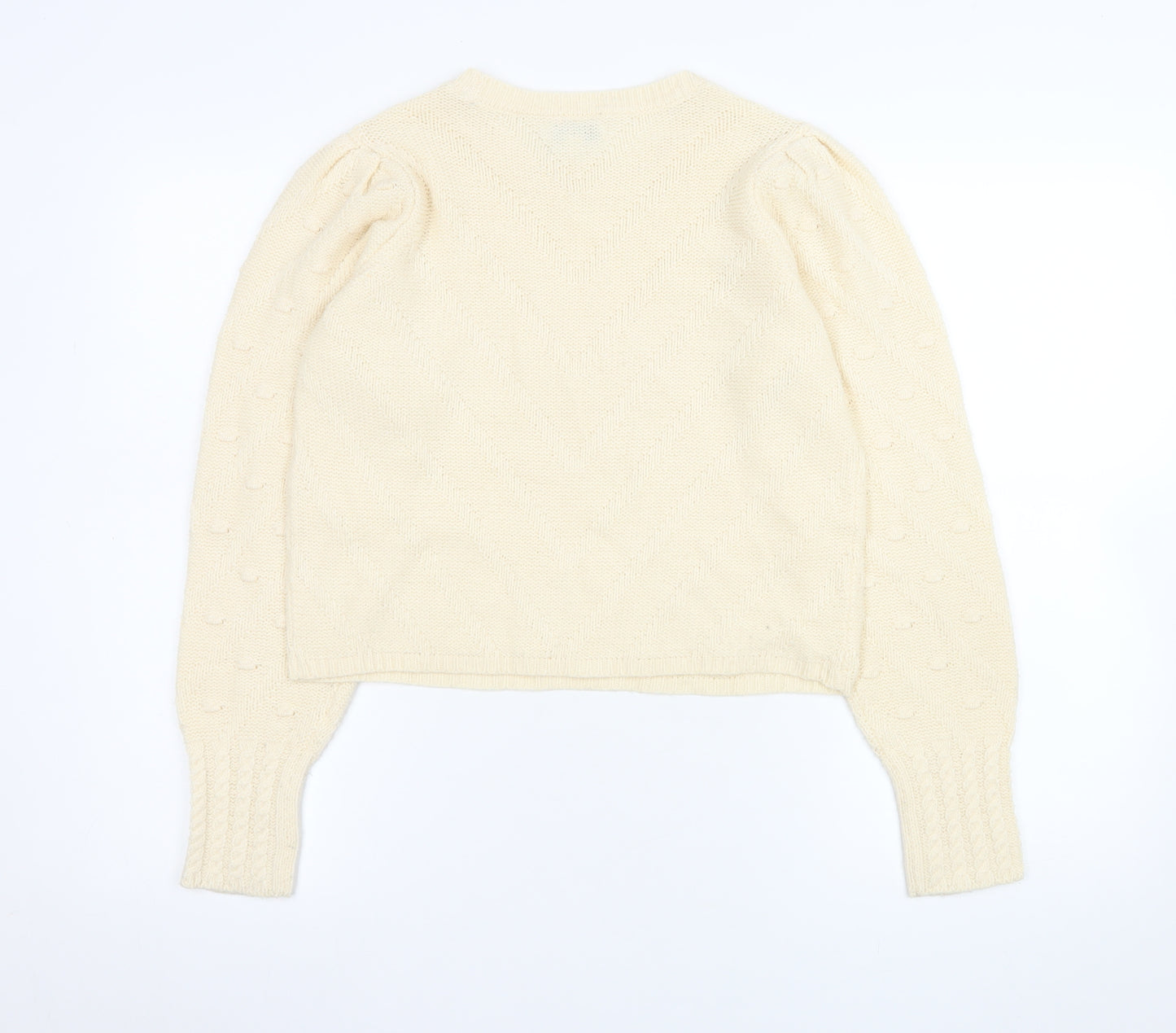 JDY Women’s Ivory Knit Puff Sleeve Pullover Jumper Size S
