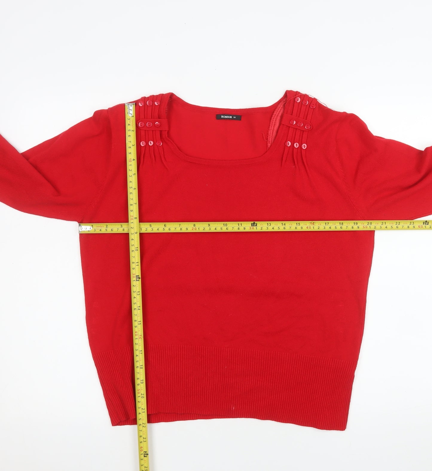Roman Women Red Size 16 Pullover Jumper with Button Detail