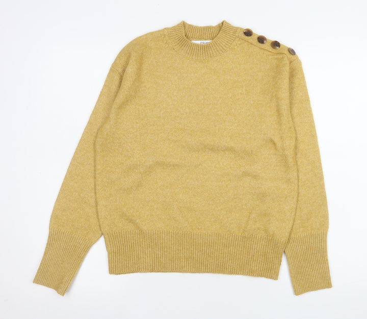 Primark Womens Yellow Crew Neck Button Detail Knit Jumper XS