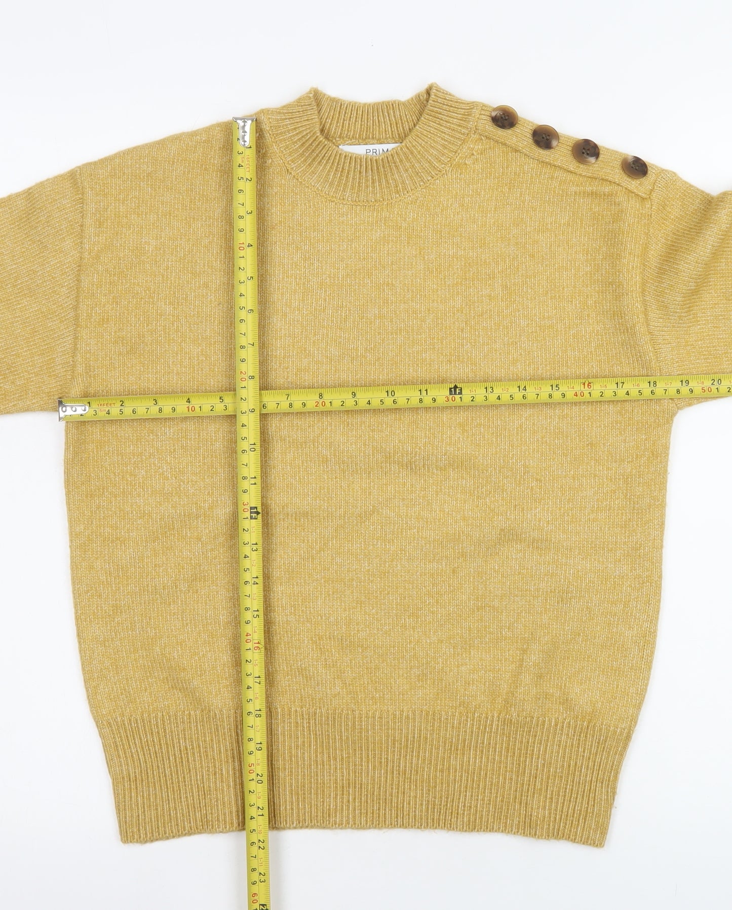 Primark Womens Yellow Crew Neck Button Detail Knit Jumper XS