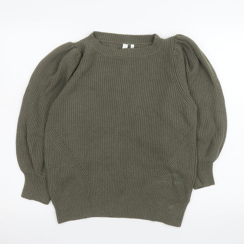 AND/OR Womens Green Puff Sleeve Ribbed Knit Jumper Size 10