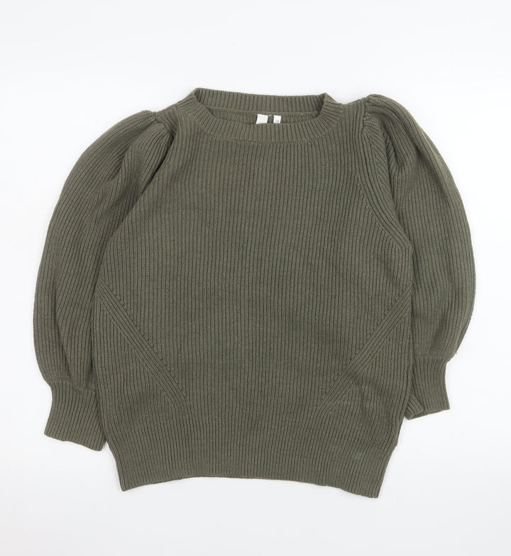 AND/OR Womens Green Puff Sleeve Ribbed Knit Jumper Size 10