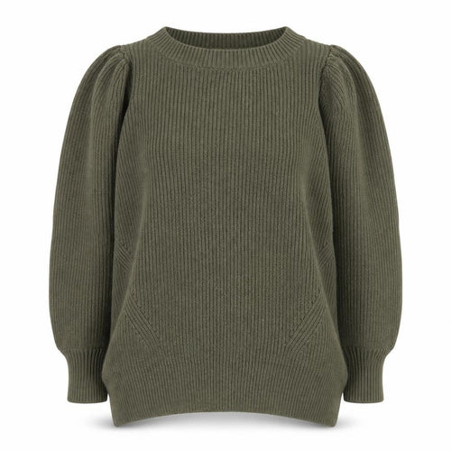 AND/OR Womens Green Puff Sleeve Ribbed Knit Jumper Size 10