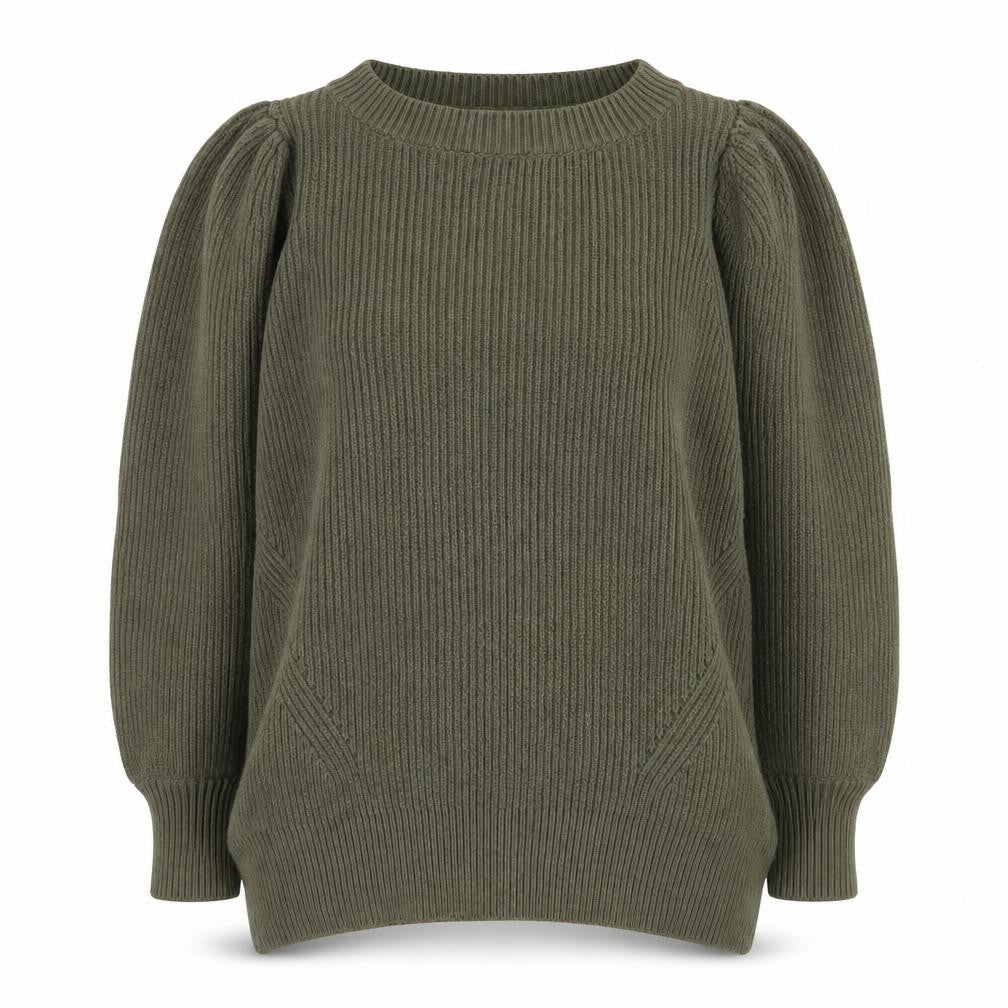 AND/OR Womens Green Puff Sleeve Ribbed Knit Jumper Size 10