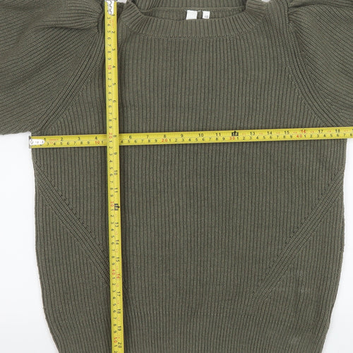 AND/OR Womens Green Puff Sleeve Ribbed Knit Jumper Size 10