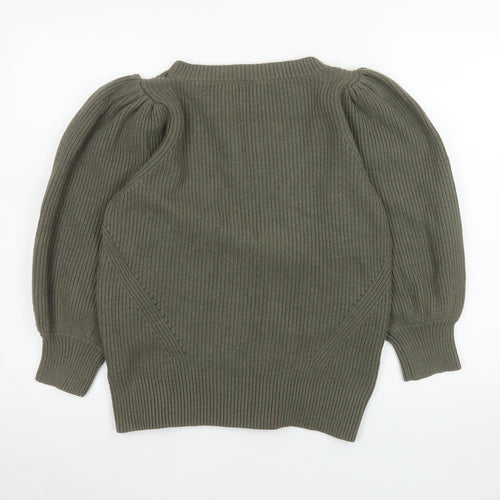 AND/OR Womens Green Puff Sleeve Ribbed Knit Jumper Size 10