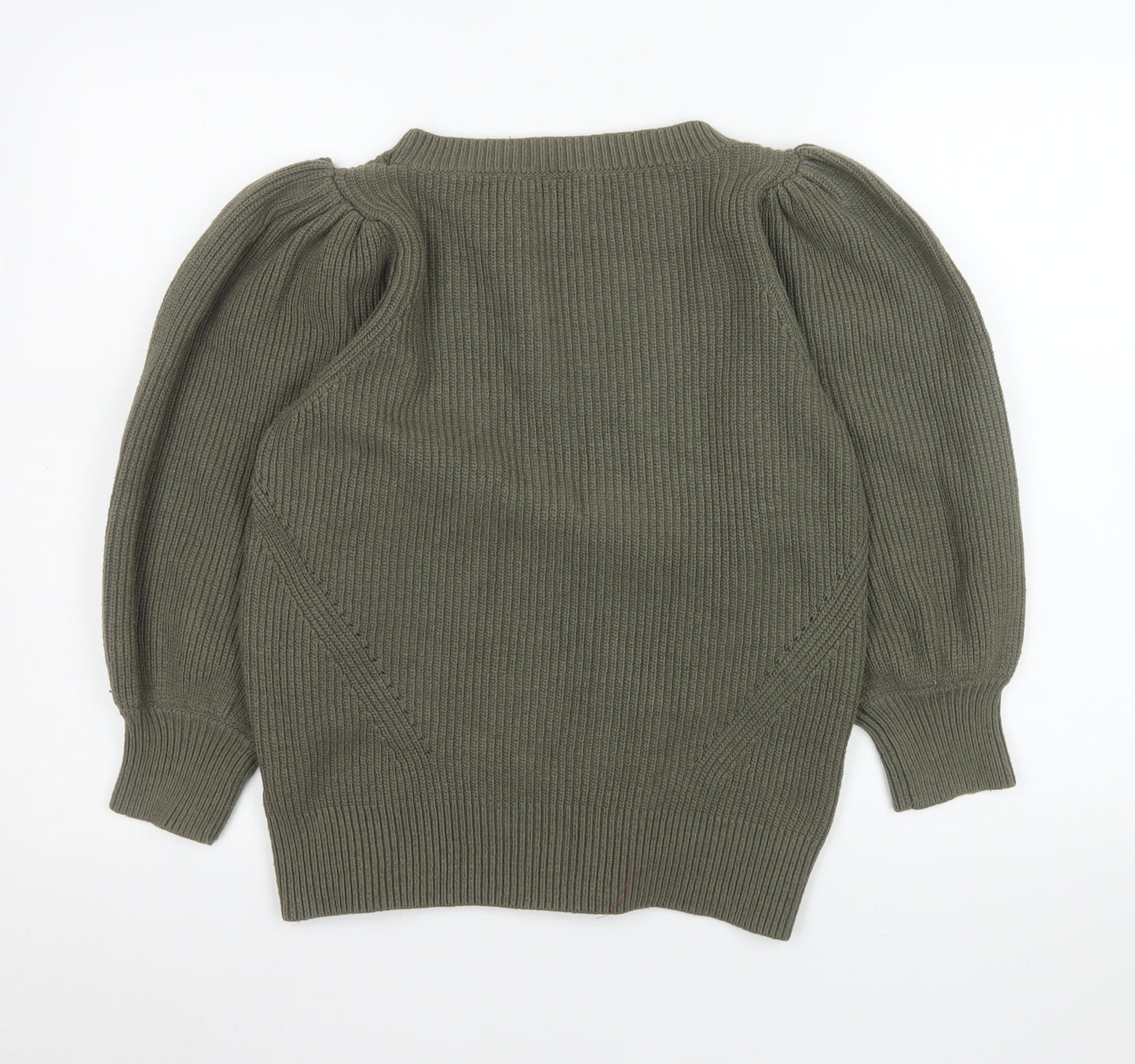 AND/OR Womens Green Puff Sleeve Ribbed Knit Jumper Size 10