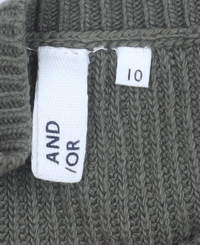 AND/OR Womens Green Puff Sleeve Ribbed Knit Jumper Size 10