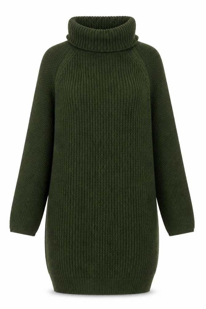 MISSPAP Women Green Roll Neck Long Sleeve Knit Jumper Dress Size 8