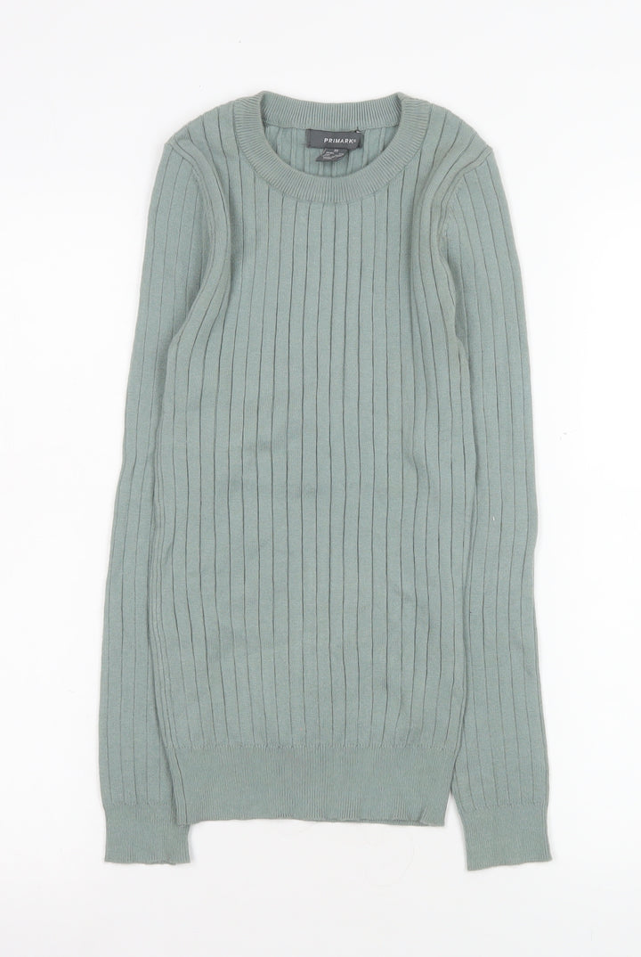 Primark Women’s Green Ribbed Crew Neck Pullover Jumper XS