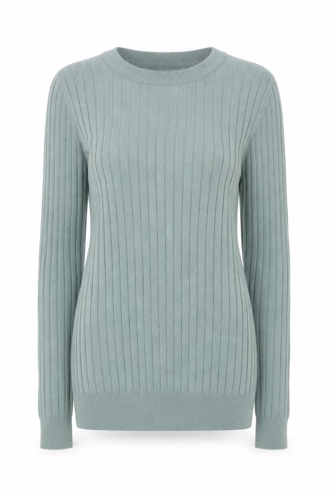 Front view of Primark Women’s Green Ribbed Crew Neck jumper XS