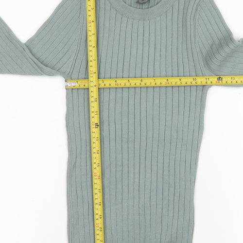 Primark Women’s Green Ribbed Crew Neck Pullover Jumper XS