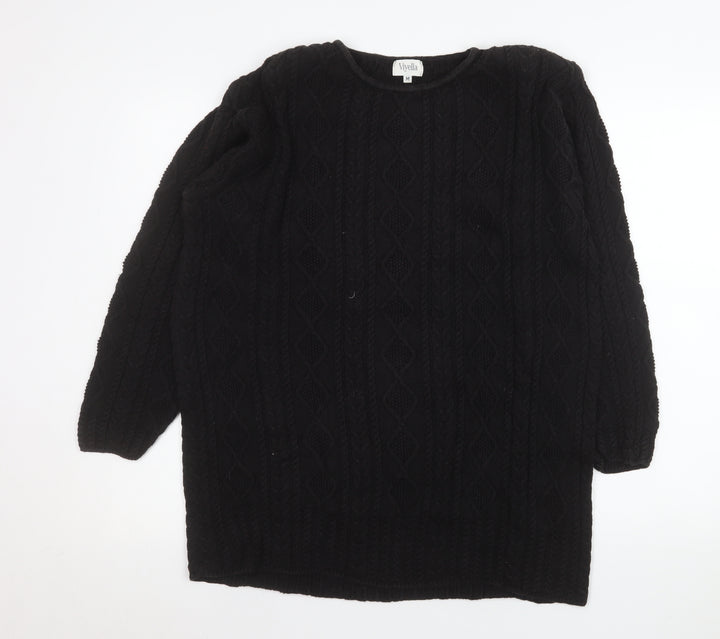 Viyella Women's Black Cable-Knit Cotton Pullover Jumper M