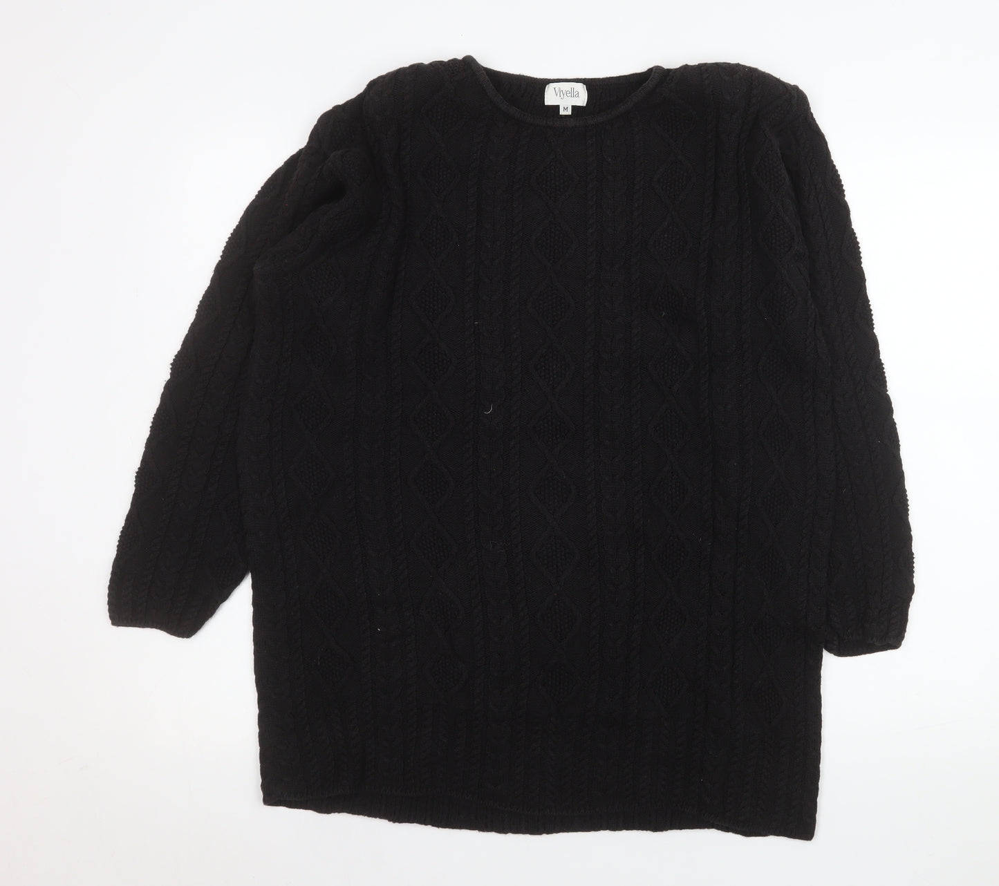 Viyella Women's Black Cable-Knit Cotton Pullover Jumper M
