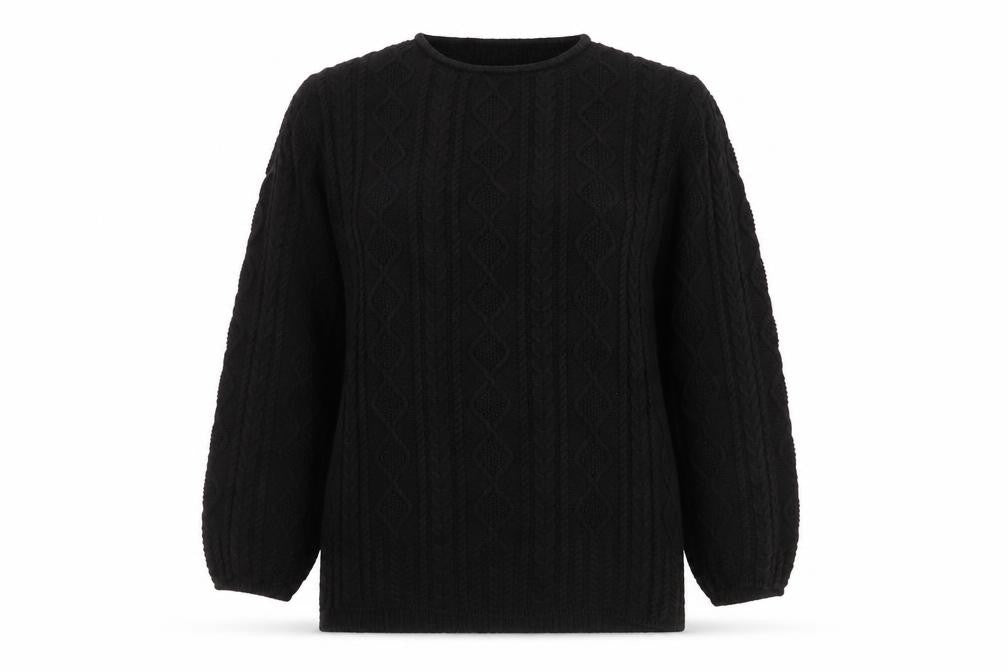 Front view of Viyella Women's Black Cable-Knit Cotton jumper M