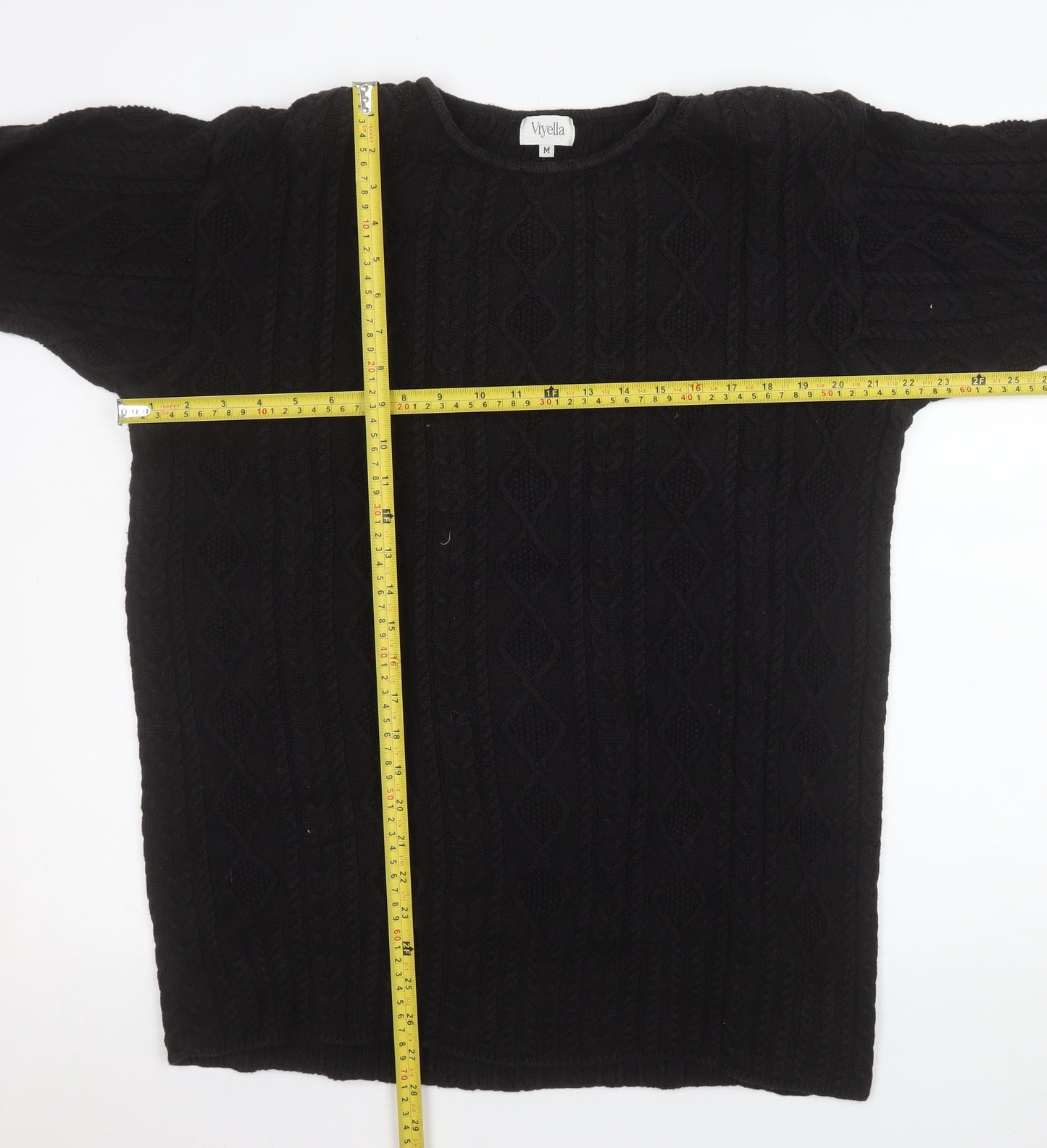 Viyella Women's Black Cable-Knit Cotton Pullover Jumper M