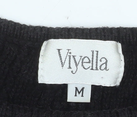 Viyella Women's Black Cable-Knit Cotton Pullover Jumper M