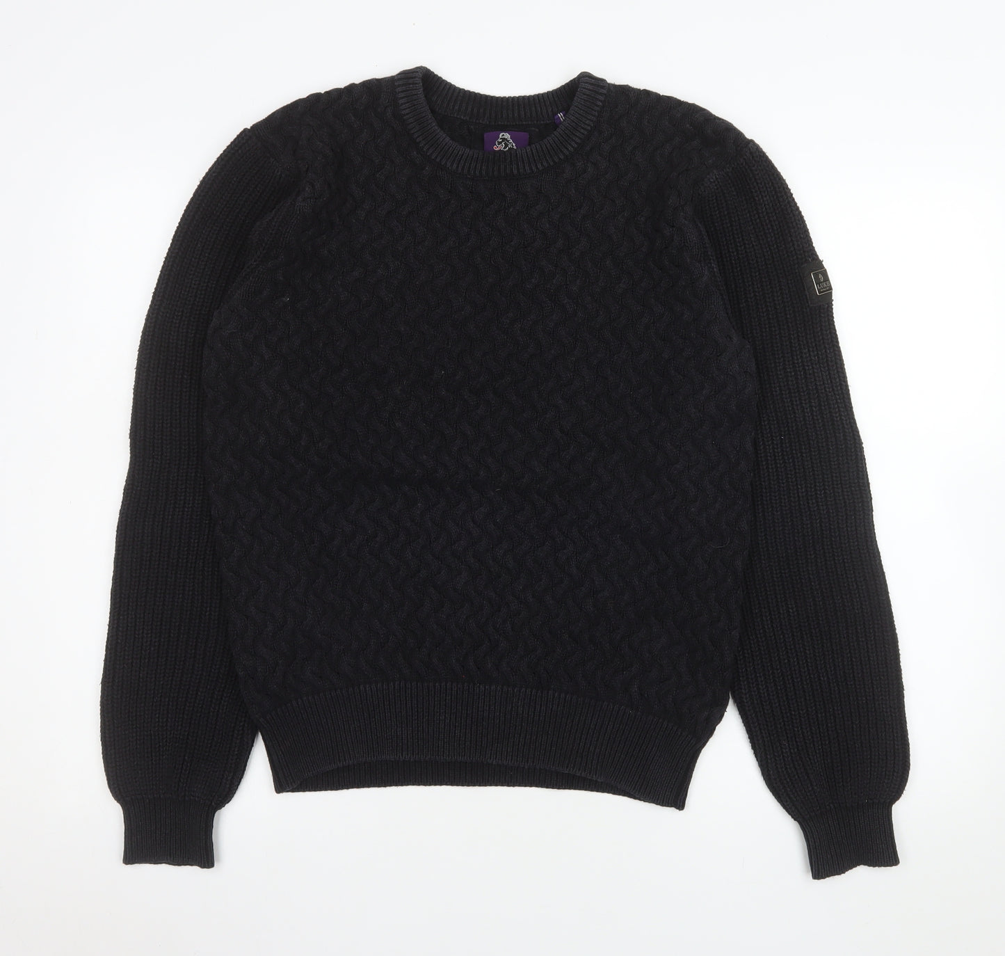 Luke Men’s Black XL Cable Knit Cotton Crew Neck Jumper