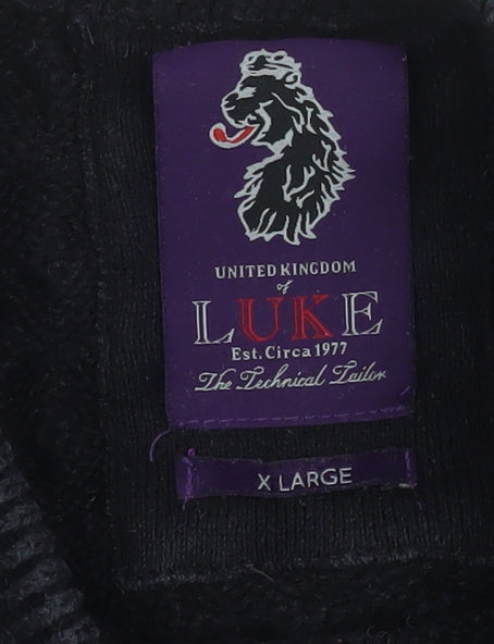 Luke Men’s Black XL Cable Knit Cotton Crew Neck Jumper
