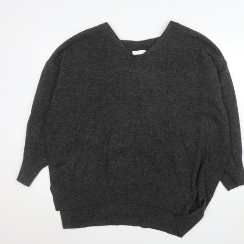 H&M Women’s Grey Wool Blend V-Neck Relaxed Fit Jumper XL
