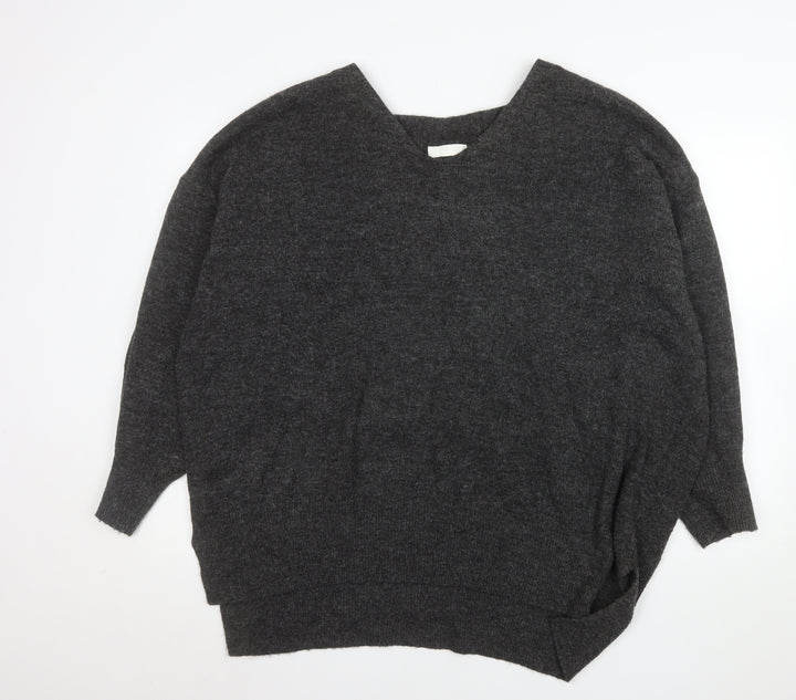 H&M Women’s Grey Wool Blend V-Neck Relaxed Fit Jumper XL