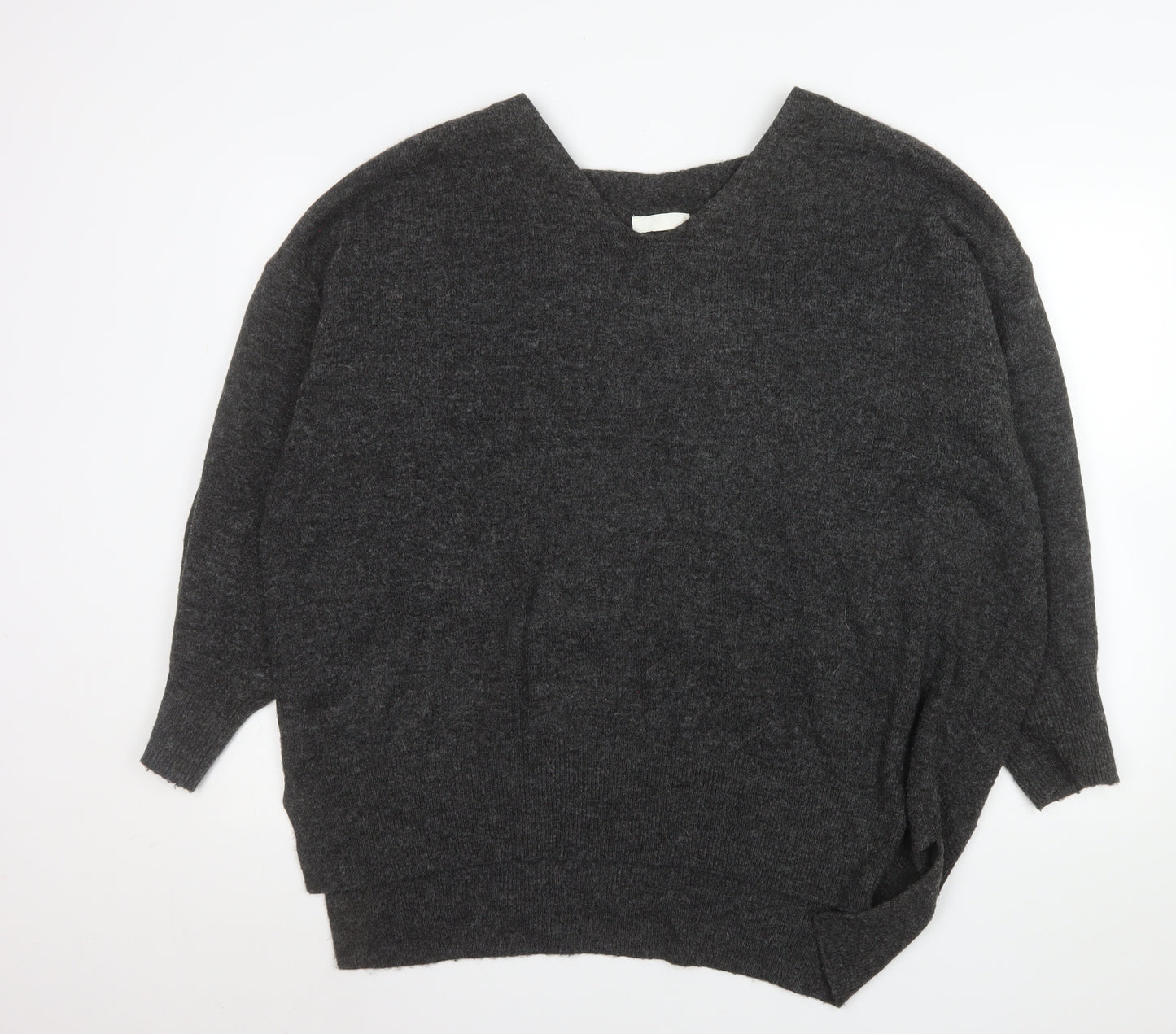 H&M Women’s Grey Wool Blend V-Neck Relaxed Fit Jumper XL
