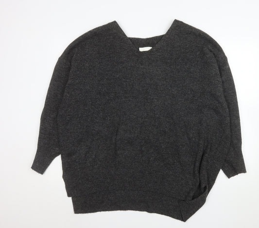 H&M Women’s Grey Wool Blend V-Neck Relaxed Fit Jumper XL